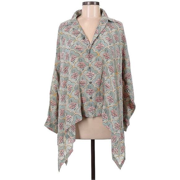 ESKANDAR 100% Silk Draping Tunic Blouse Shirt 0 Jaipur Tile Button Up Top $1200 - Picture 3 of 6